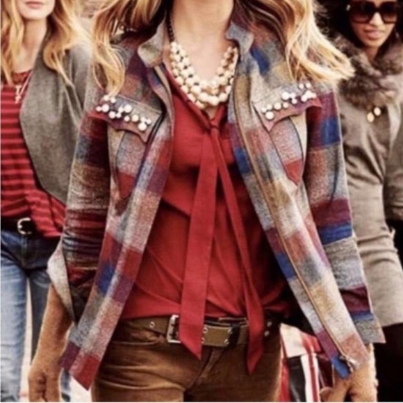 CAbi Style 3555 Collage Plaid Pearl Shacket Jacket - Picture 2 of 16